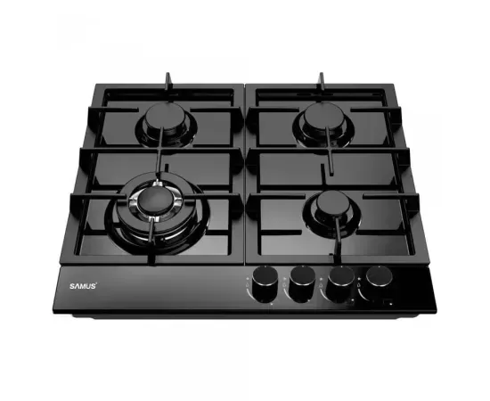Plita incorporabila pe gaz SAMUS PSG-64SMB1, 4 arzătoare, grătare fontă, negru mat - Imagine 1