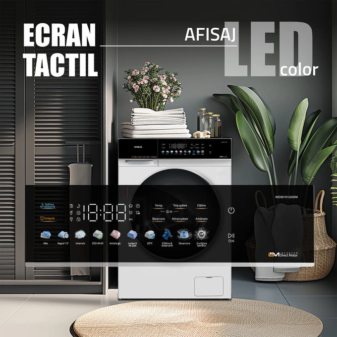 Masina de spalat rufe frontala SAMUS WSHD10120IDM, Inverter Direct Motor 10 kg, 1200 RPM, Clasa A, Alb - Imagine 6