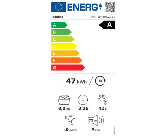 Masina de spalat rufe HEINNER HWM-H8014INVA+++, 8 kg, 1400 rpm, Clasa A, Alb - Imagine 4