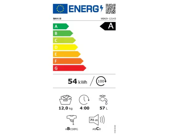 Mașină de spălat rufe Samus WSADI-12143, 12 kg, 1400 rpm, Clasa A, Motor Inverter - Imagine 6