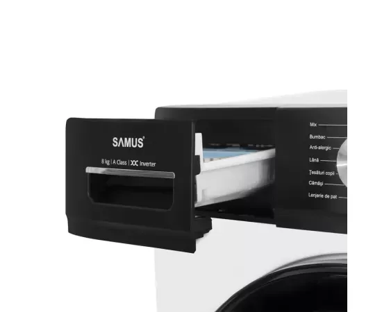 Masina de spalat rufe SAMUS WSDMI-80142, 8 kg, 1400 rpm, Clasa A, Motor Inverter, Abur - Imagine 5