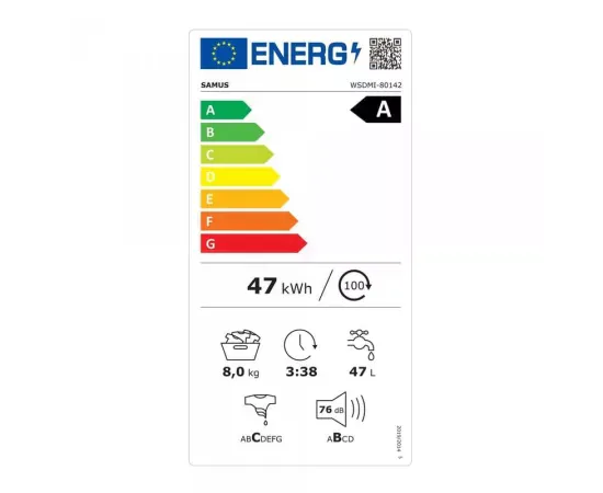 Masina de spalat rufe SAMUS WSDMI-80142, 8 kg, 1400 rpm, Clasa A, Motor Inverter, Abur - Imagine 8