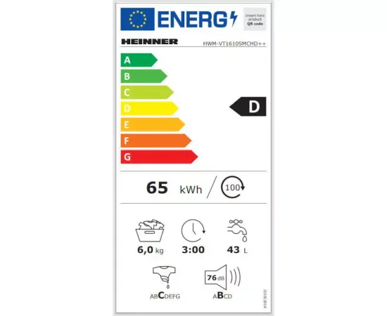 Masina de spalat rufe slim frontala HEINNER HWM-VT1610SMCHD++, 6 kg, 1000rpm, Blocare acces copii, Clasa D, Alb - Imagine 2