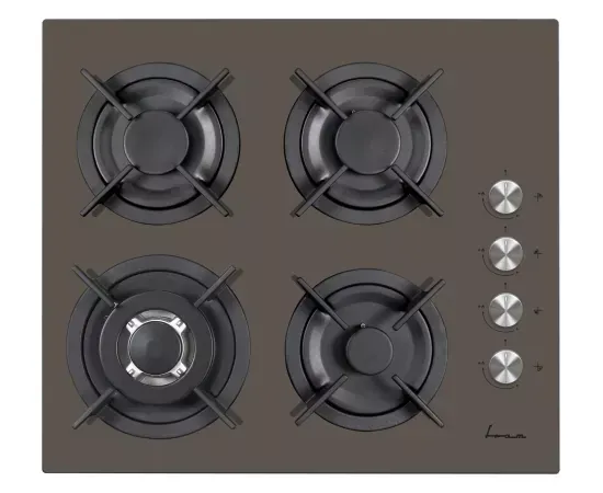 Plita incorporabila FRAM FBH-V4IWF-GMK, 4 zone de gatit, Gaz, Wok, Gratar fonta, Control lateral, Sistem siguranta, Aprindere electrica, 65x52 cm, Sticla Cafeniu Mink - Imagine 1