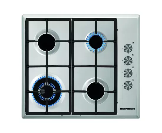 Plita incorporabila HEINNER HBH-S584WI-IX, 4 arzatoare pe gaz, Aprindere electrica, Gratar fonta, Wok, Inox - Imagine 1