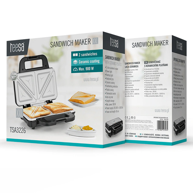 Sandwich maker XXL TEESA TSA3226, 900W, Negru/Gri - Imagine 6