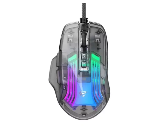 Mouse gaming cu fir HAVIT MS1011SE, 7200 DPI, RGB, Transparent Black - Imagine 1