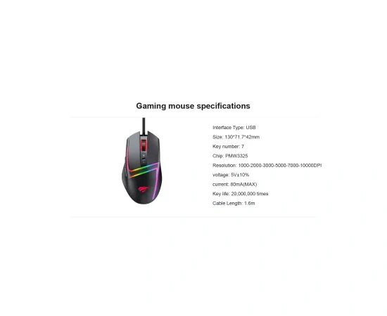 Mouse gaming cu fir HAVIT MS953, 10000 DPI, USB, Black - Imagine 11