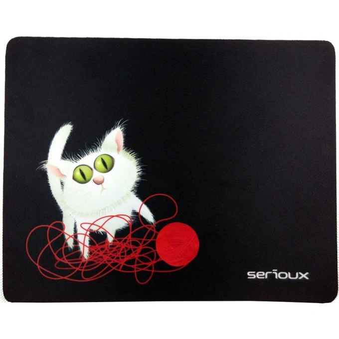 Mouse Pad SERIOUX Cat and Ball of Yarn, Black - Imagine 1