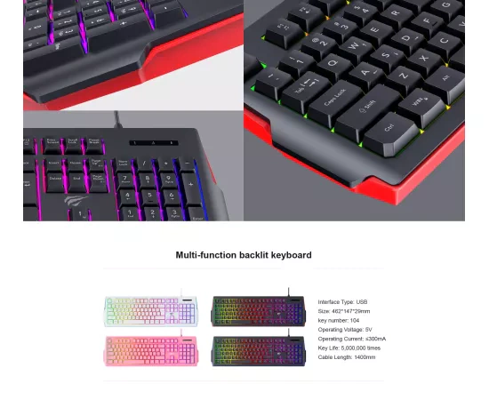 Tastatura gaming cu fir HAVIT KB866L RGB, USB, Black/Blue - Imagine 10