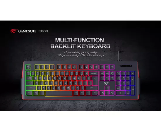 Tastatura gaming cu fir HAVIT KB866L RGB, USB, Black/Blue - Imagine 6