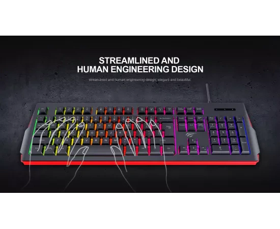 Tastatura gaming cu fir HAVIT KB866L RGB, USB, Black/Blue - Imagine 9