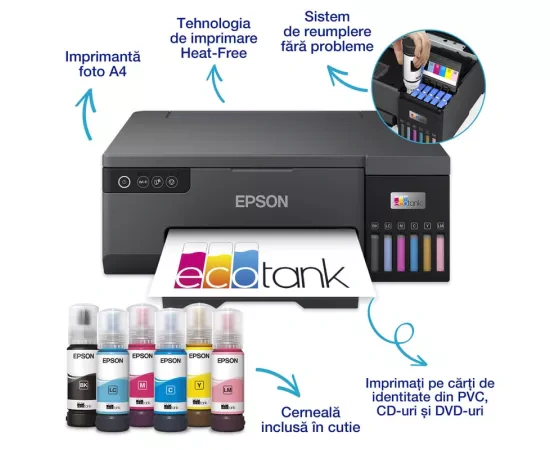 EPSON Imprimanta Epson EcoTank L8050 C11CK37402, InkJet CISS, A4, Wireless, Negru - IT-Fashion.ro