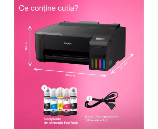 Imprimanta Inkjet Epson EcoTank L1230 C11CJ70402, A4, Color, USB, Negru - Imagine 4