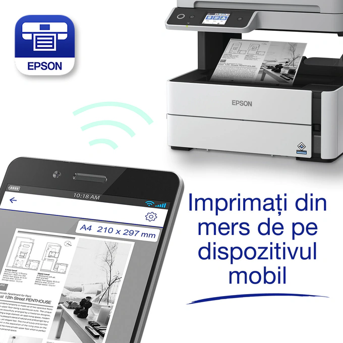 Multifunctional Epson EcoTank M3170, InkJet CISS, Monocrom, A4, Retea, Wi-Fi, Alb/Negru - Imagine 4