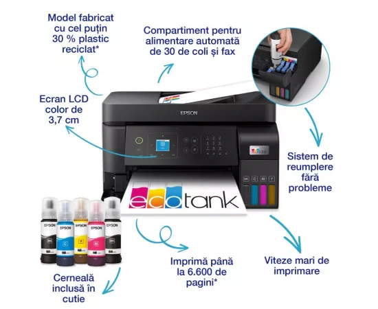 Multifunctional inkjet color CISS Epson EcoTank L5590 C11CK57403, Negru - Imagine 2