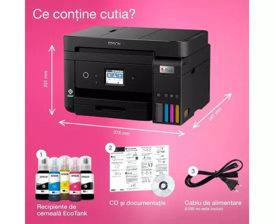 Multifunctional inkjet Color CISS Epson EcoTank L6290C11CJ60404, A4, Wireless, ADF, Fax, Negru - Imagine 4