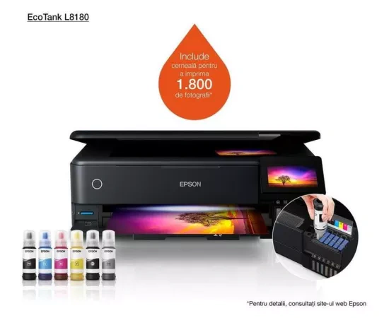 Multifunctional InkJet color EPSON EcoTank L8180, A3+, Wi-Fi, LAN și Duplex automat, Negru - Imagine 1