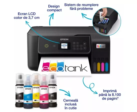 Multifunctionala Epson EcoTank L3280 C11CJ66426, InkJet CISS, Color, Format A4, Wi-Fi, Negru - Imagine 1