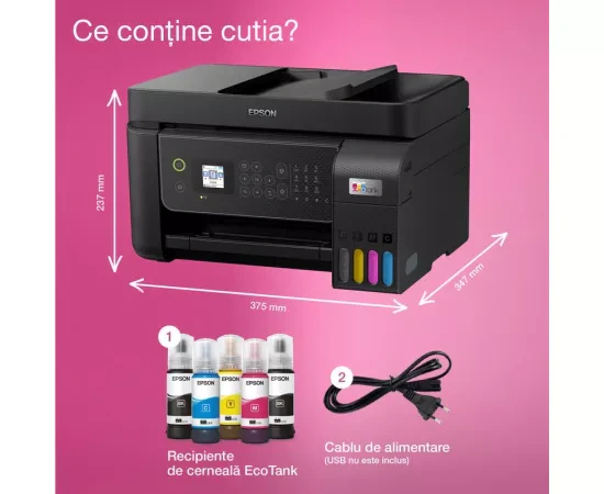 Multifuncționala Inkjet Epson EcoTank L5310C11CJ65412,  CISS, Color, A4, LAN, USB și Wi-Fi, Negru - Imagine 4
