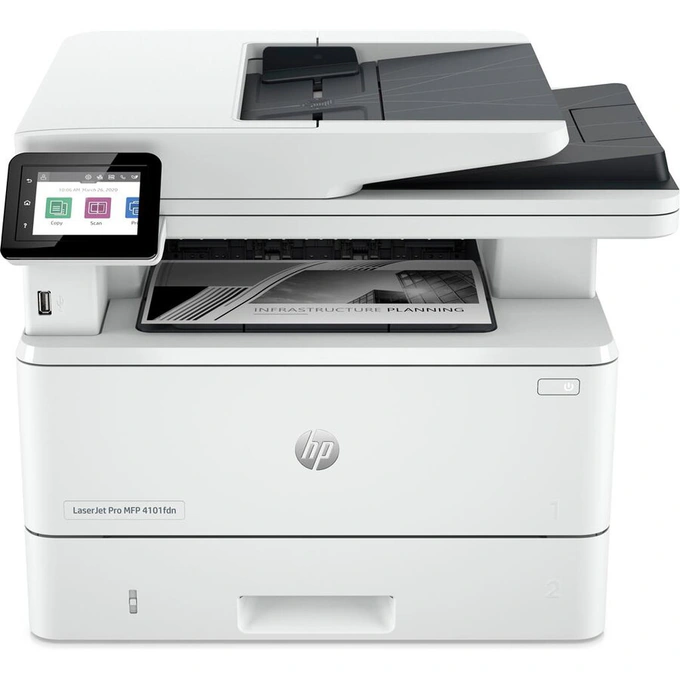 Multifunctional Laser HP LaserJet Pro MFP 4102fdn, Monocrom, A4, Duplex, USB/LAN, Tava coli: 250 coli, White-Black - Imagine 1