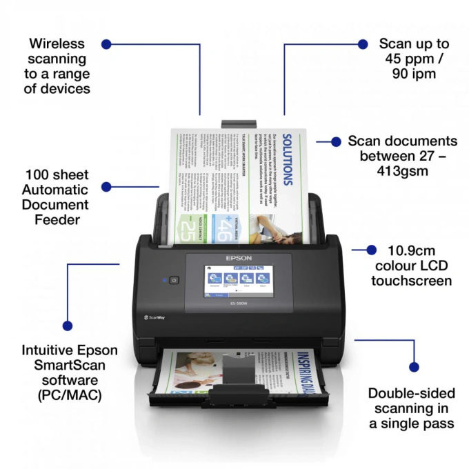 Scanner EPSON WorkForce ES-590W, A4, Duplex - Imagine 3