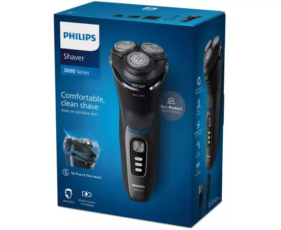 Aparat de ras PHILIPS electric Shaver Seria 3000 S3344/13, 60 minute, Negru - Imagine 4