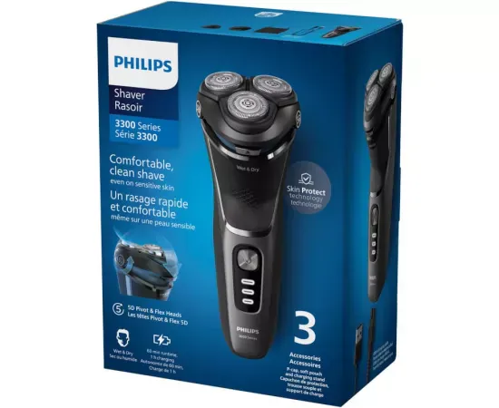 Aparat de ras PHILIPS Seria 3000 S3343/13, 60 de minute, Negru - Imagine 4