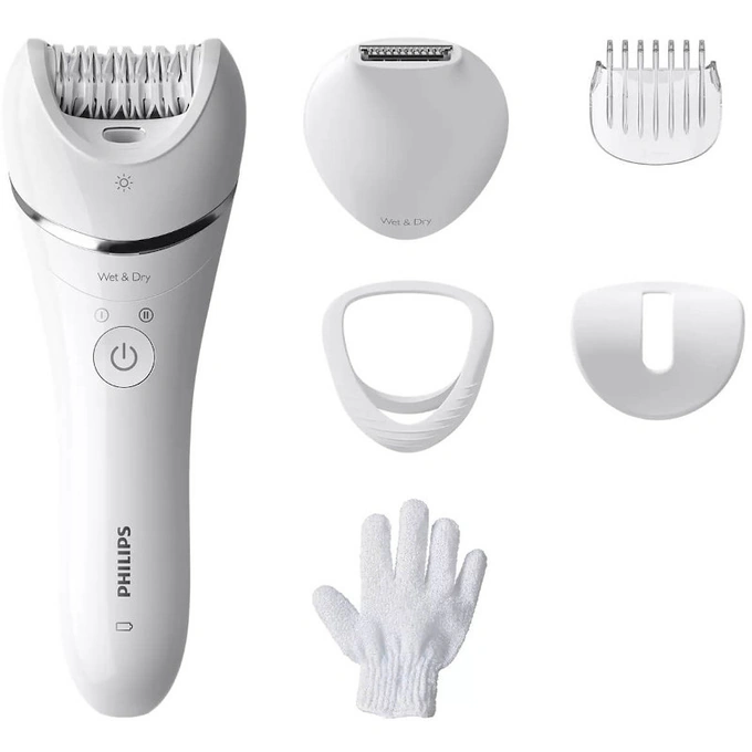 Epilator PHILIPS Seria 8000 BRE715/00, 32 de pensete, 2 viteze, Umed si uscat, Alb - Imagine 1