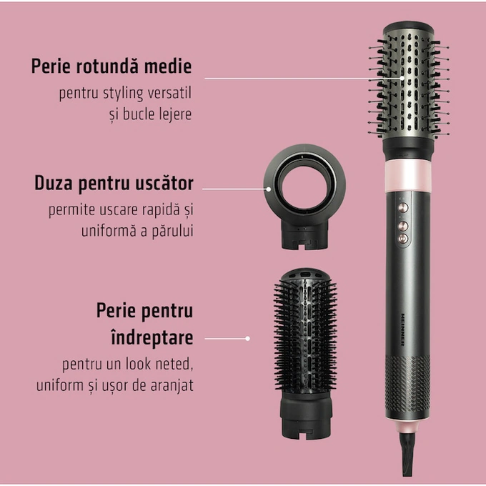 Aparat de coafat HEINNER HAS-Y15BLDC-GY3, 1500 W, Ceramic, 3 trepte de temperatura, 3 trepte de viteza, Negru/Roz - Imagine 3