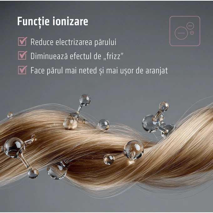 Aparat de coafat HEINNER HAS-Y15BLDC-GY3, 1500 W, Ceramic, 3 trepte de temperatura, 3 trepte de viteza, Negru/Roz - Imagine 6