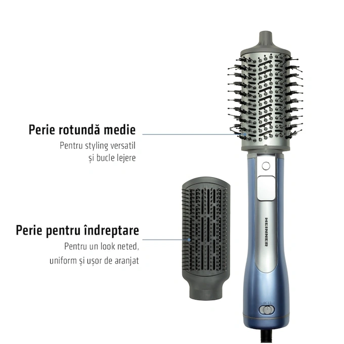 Perie cu are cald HEINNER HAB-R12DC-BL2, 1200 W, 2 trepte de temperatura, 2 trepte de viteza, Gri/Albastru - Imagine 3