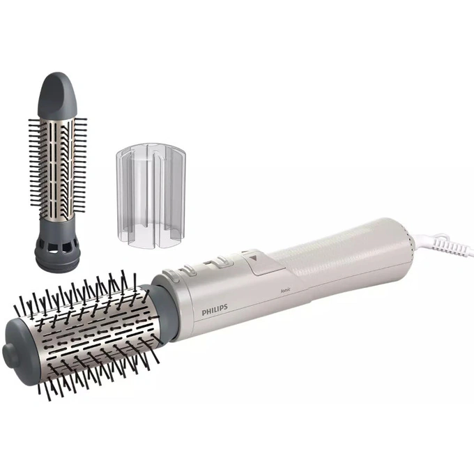Perie rotativa cu aer cald PHILIPS Seria 7000 BHA710/00, 1000 W, 2 trepte de viteza, 3 trepte de temperatura, Turmalina, Alb/Argintiu - Imagine 1