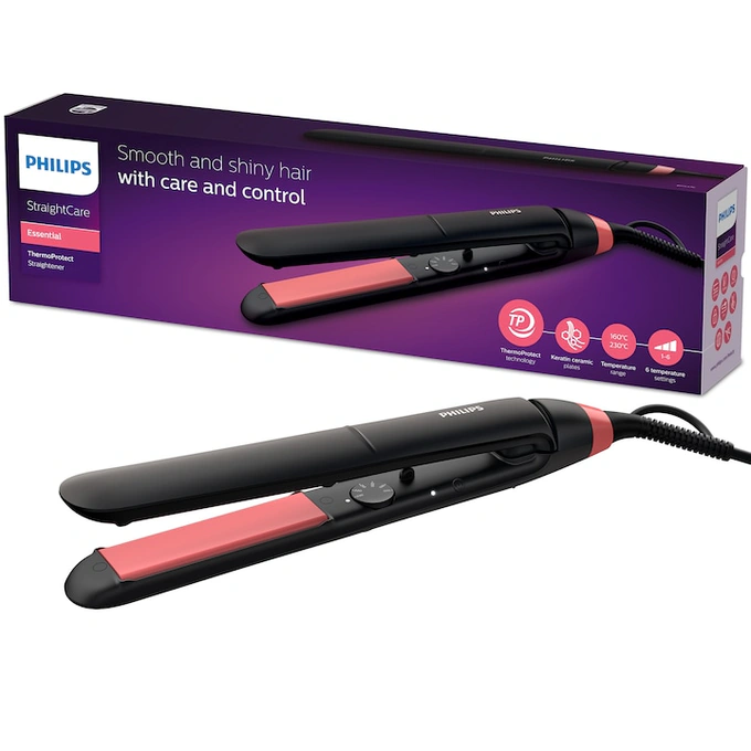 Placa de par PHILIPS StraightCare Essential BHS376/00, 6 trepte de temperatura, Ceramic, Negru - Imagine 5