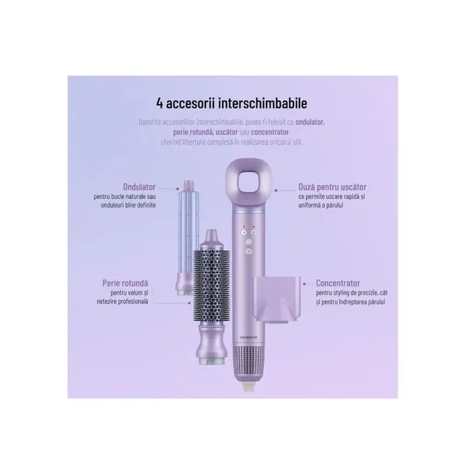 Aparat de coafat HEINNER HAS-H13BLDC-V4, 1300 W, 3 trepte putere, 4 setari temperatura, Violet - Imagine 5