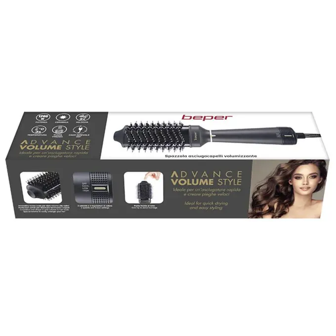 Perie cu aer cald BEPER BP301102, 3 trepte de temperatura, 2 viteze, 1200 W, Invelis Ceramic, Negru - Imagine 3