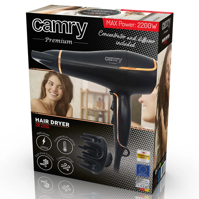 Uscător de păr Camry CR2255 2200W cu difuzor și concentrator - Imagine 6