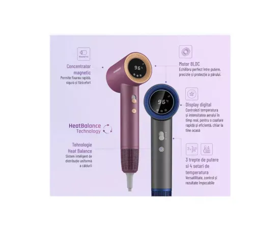Uscator de par HEINNER HHD-H17DBLDC-GY, 4 nivele de temperatura, 3 trepte de viteza, 1700 W, Gri - Imagine 3