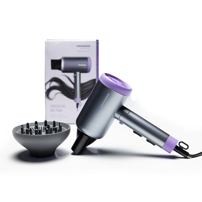 Uscator de par HEINNER HHD-R20DC-GYV, 2000 W, 3 trepte de temperatura, 2 trepte de viteza, Gri/Mov - Imagine 1