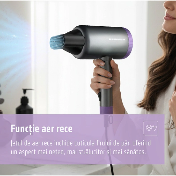 Uscator de par HEINNER HHD-R20DC-GYV, 2000 W, 3 trepte de temperatura, 2 trepte de viteza, Gri/Mov - Imagine 5