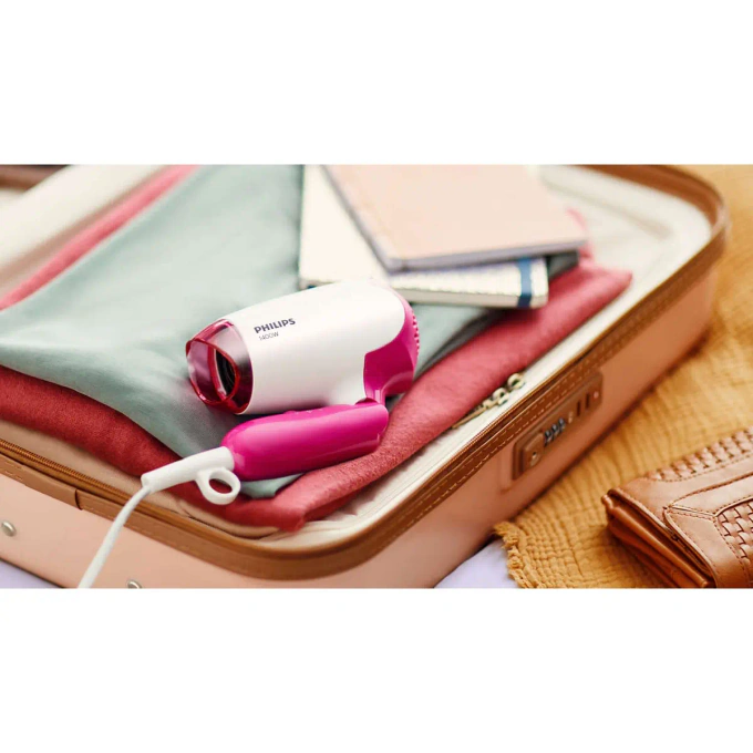 Usctor de par PHILIPS DryCare Essential BHD003/00, 2 nivele de temperatura, 2 trepte de viteza, 1400 W, Pliabil, Alb/Roz - Imagine 6