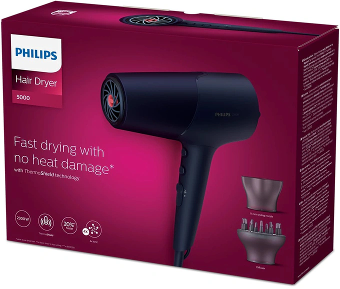 Usctor de par PHILIPS Seria 5000 BHD510/00, 3 nivele de temperatura, 2 trepte de viteza, 2300 W, Albastru - Imagine 7