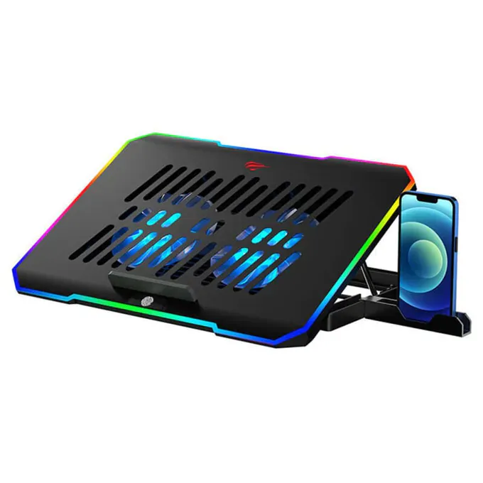 Cooler laptop HAVIT F2069, 16", 2 ventilatoare, RGB, Black - Imagine 1