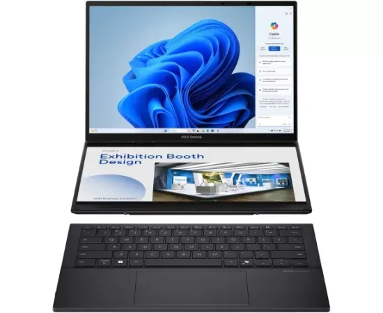 Laptop ASUS Zenbook Duo 14 OLED (2025) UX8406CA-PZ068X, 2 x 14" WQXGA+ Touch, Intel® Core™ Ultra 9 285H, 32GB RAM, SSD 2TB, Intel Arc 140T Graphics, Windows 11 Pro, Inkwell Gray - Imagine 1