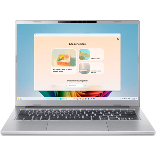 Laptop Acer Aspire 14 AI OLED A14-53M-76N0 NX.JS1EX.003, Intel Core Ultra 7 256V, 14 inch, RAM 16GB, SSD 1TB, Intel Arc Graphics 140V, Fara sistem de operare, Pure Silver - Imagine 1