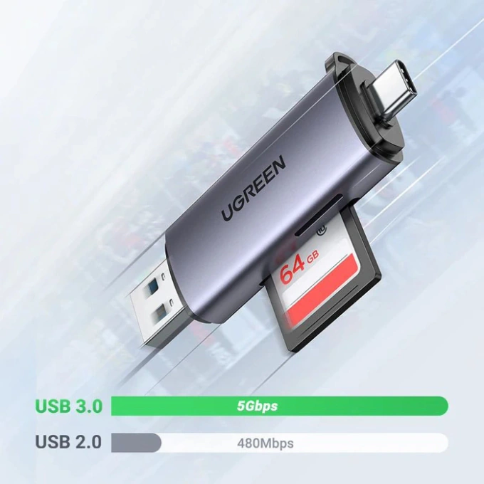Card reader UGREEN CM185, SD, micro SD, dual USB-A + USB-C - Imagine 4