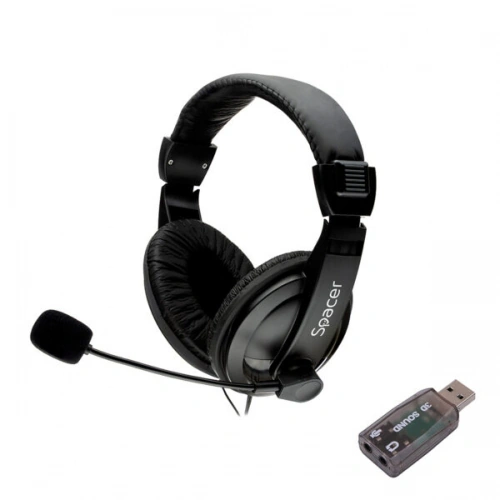 Casti cu microfon SPACER SPK-222-USB, 2x 3.5mm jack/USB-A, Black - Imagine 1