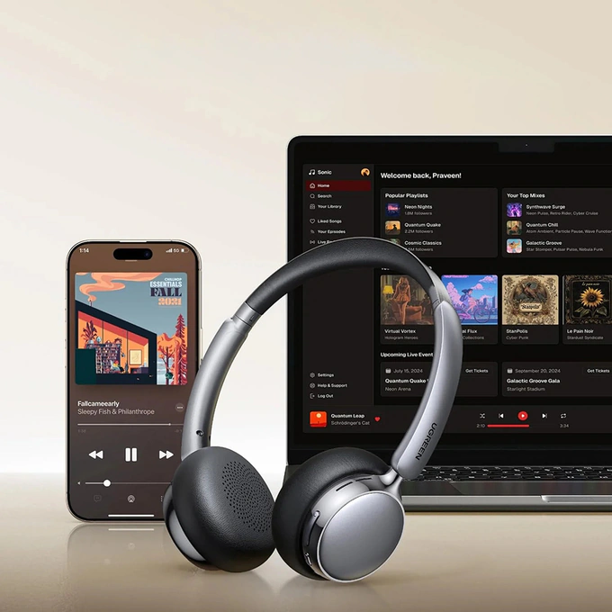 Casti Wireless Over-Ear UGREEN HiTune Studio Plus HP207, Bluetooth 6.0, TWS, ANC, Brown - Imagine 4