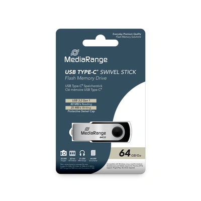 Memorie USB MEDIARANGE 64GB, USB 3.2 Gen 1, Type-C Black/Silver - Imagine 1