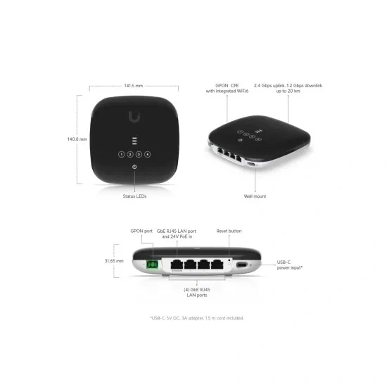 UBIQUITI UniFi Acces Point GPON Wi-Fi6 GbE, UF-WiFi6, Black - Imagine 6